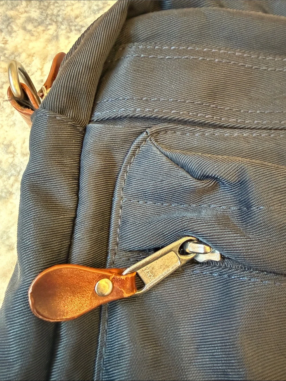 J. Crew Navy Laptop Briefcase with Brown Leather Handles